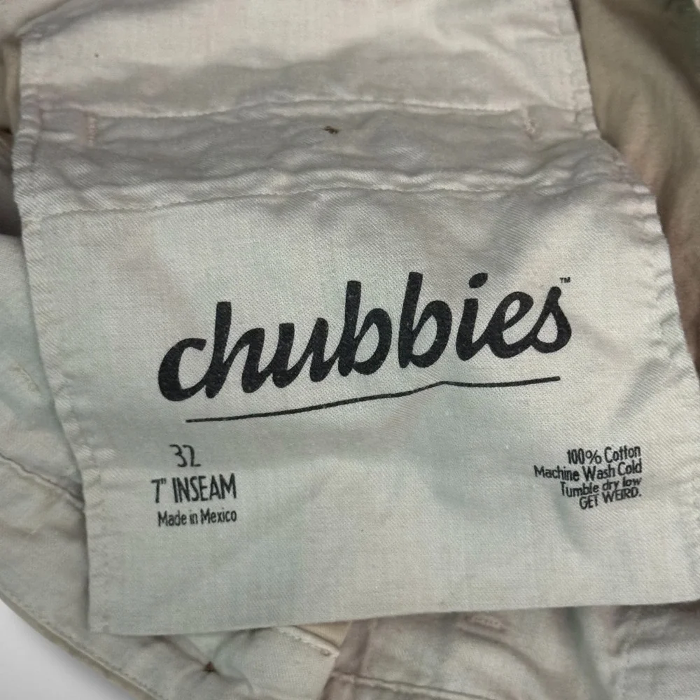 Chubbies Shorts Mens 32 Solid Beige 7 In Inseam Cotton Chino Preppy